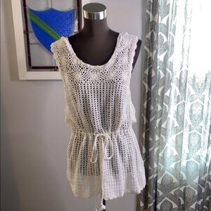 Forever 21 Crochet Knit Sleeveless Top with Drawstring Waist in White